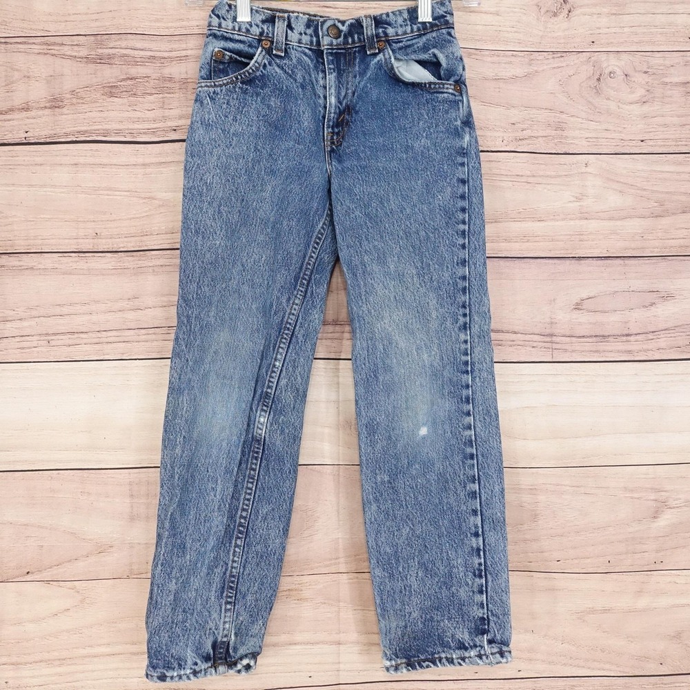 Vintage Levis Straight Jeans Boys 10 22x23 Blue Denim Made USA 90s Orange Tab